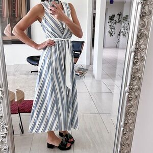 Italian Made Maxi Cotton Blend Dress Blue | White Stripes Size M